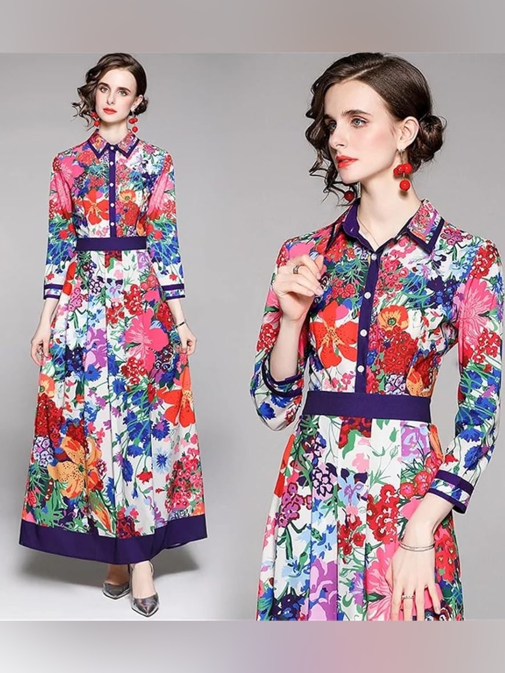 Avara Floral Long-Sleeve Maxi Dress in Pink and Purple size Medium - Picture 4 of 12